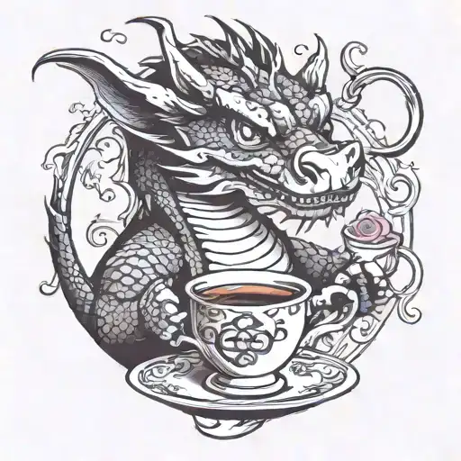 Dragon With Monocle And Holding Teacup And Book