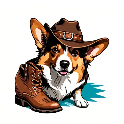 A Corgi Wearing A Cowboy Hat And Cowboy Boots