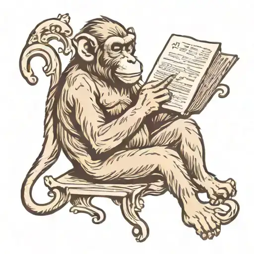 Rhesus Macaque And Mouse Sitting Together Reading A Book