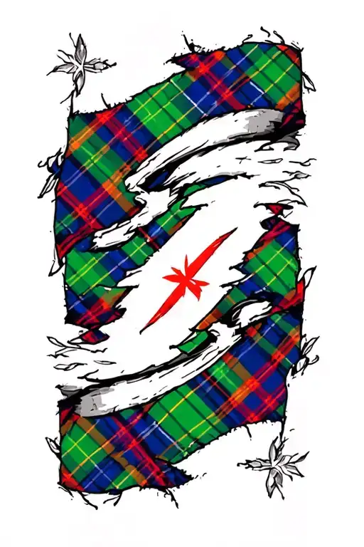 Tartan Cloth Light Blue Green And Thin Red Lines Tattered