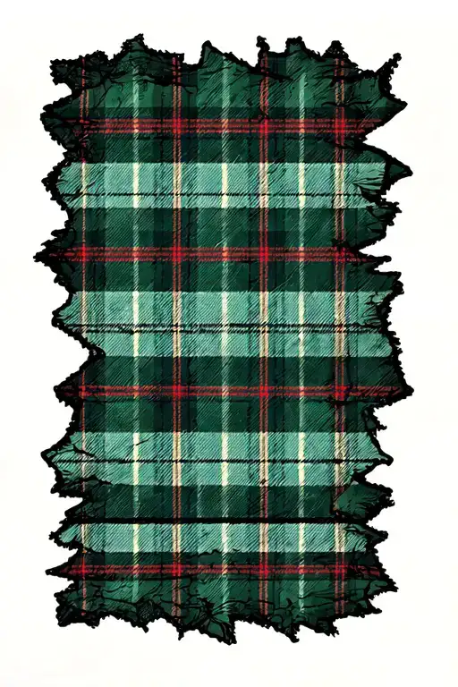 Tartan Cloth Light Blue Green And Thin Red Lines Tattered