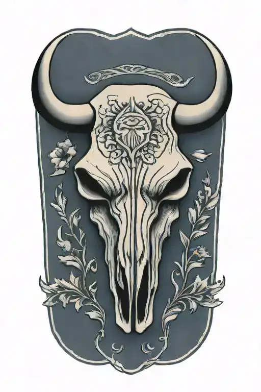 Bull Skull With Tooled Leather Design