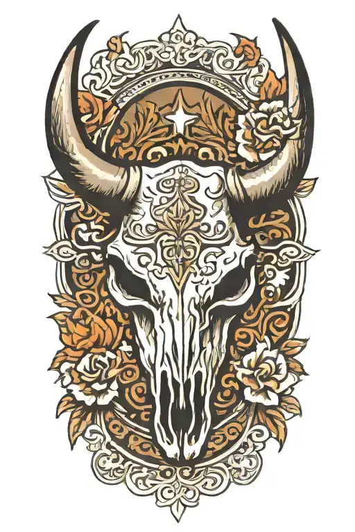 Bull Skull With Tooled Leather Design