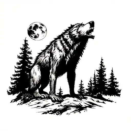 Werewolf In Forest Howling At Moon