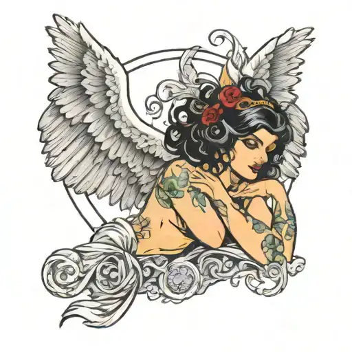A Sexy Female Harpy In Topless Posing On A Clothes Hanger