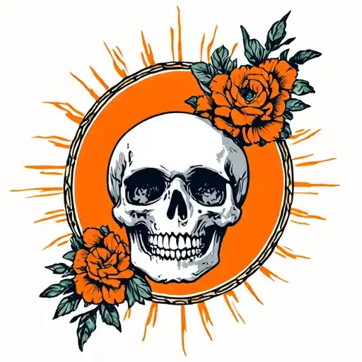 Skull Made With Orange Surround