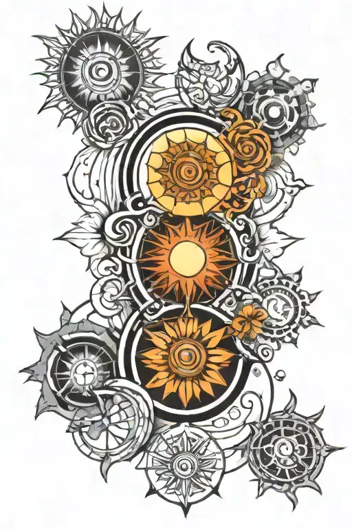 Chakra Symbols Intertwined With The Elements Including Moon And Sun Going Vertical For Back Piece