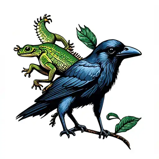 Crow And Gecko Crawling