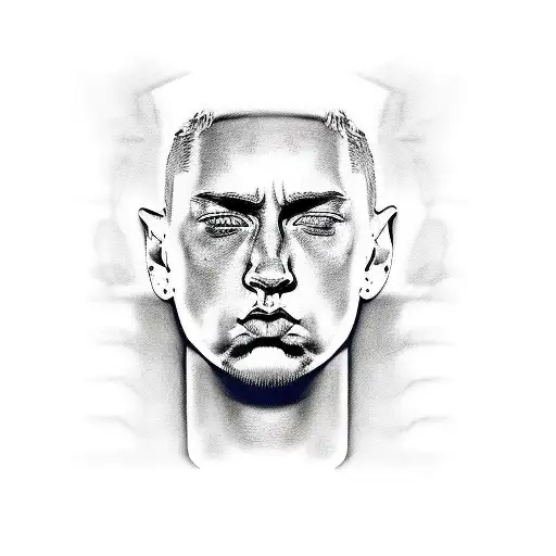 Eminem Face Portrait With His Albumcovers In The Background Sleeve Tatto