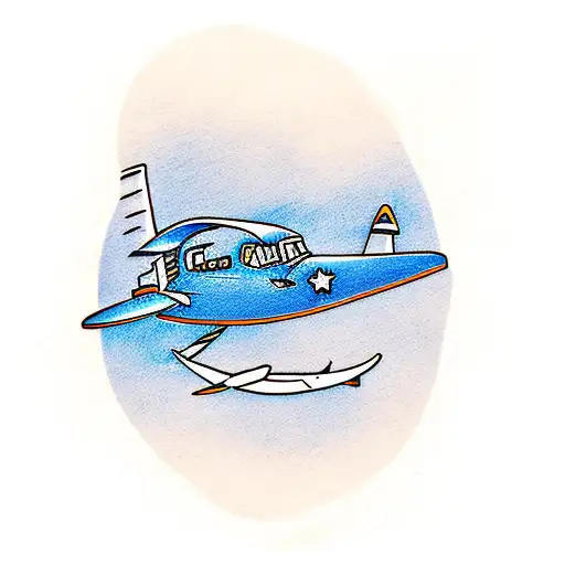 Airplane Flying At Sunset Over A Boat