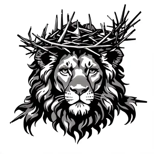Lion Of Judah On The Chest Of A Man With A Crown Of Thorns