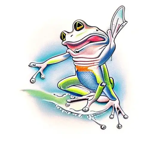 Frog Of Foot Catching A Fly With It's Tongue Around Toe