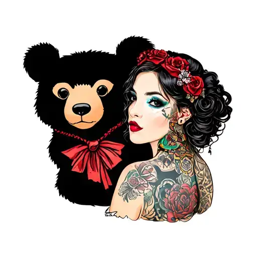 Goth Very Sexy Girl And Bear Wearing