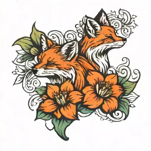 Fox And Lily Flower