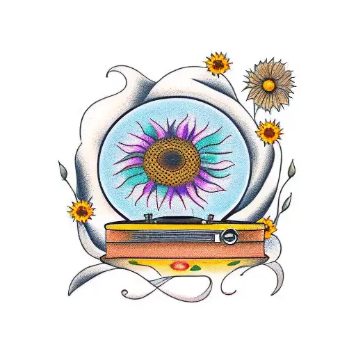 Record Player With Sunflower Record