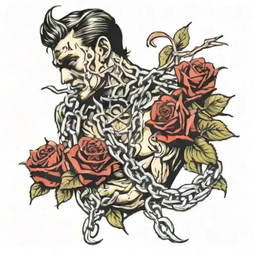 Person Covered In Chains That Have Rose Thorns