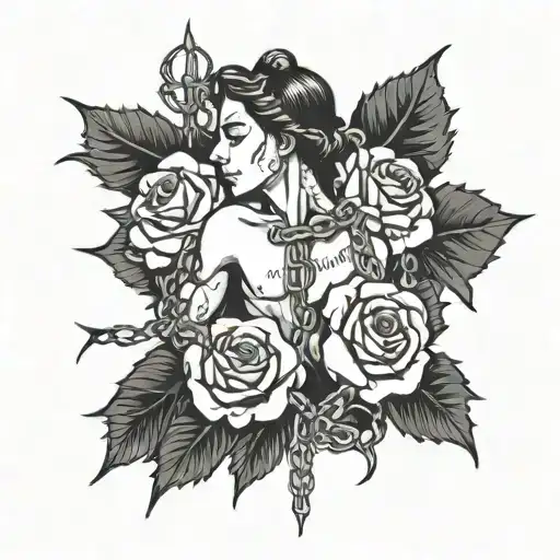 Human Figure Covered In Chains Made Of Rose Thorns