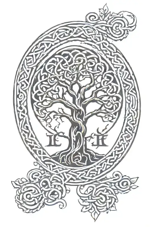 Celtic Tree Of Life With Celtic Runes And Knots