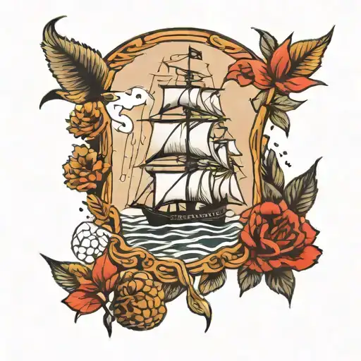 Sleeve With Sailor Jerry Style Nautical Themes Combined With Outdoor And Wilderness Motifs