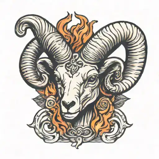 Ram With Fire And Smoke Standing On Human Skeleton