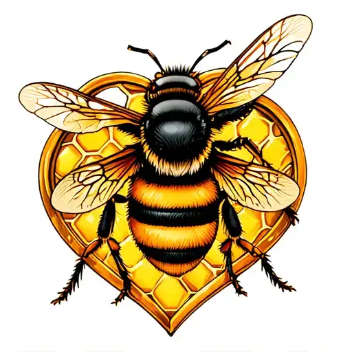 Bee On Honeycomb In A Heart Shaped Picture Frame