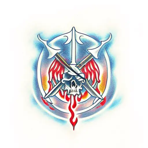 Bonefire With Sword And Skulls Red Flames