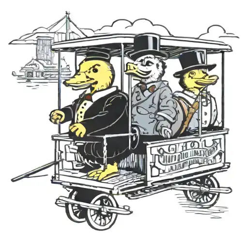 1 Duck And 1 Bear Riding A Cable Car In San Francisco