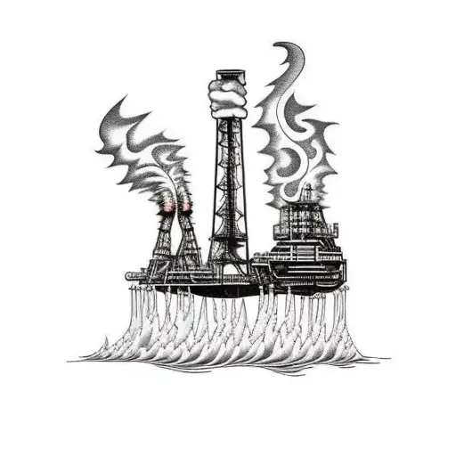 Oil Rig On Fire With Letters Twc