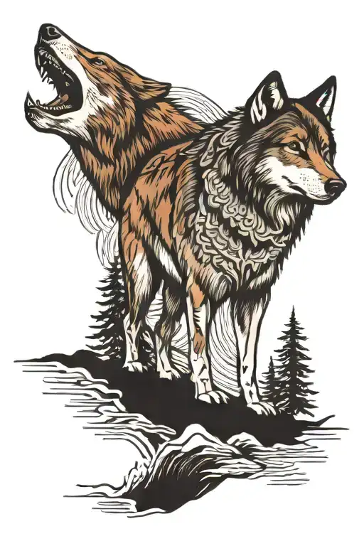 Woods Rivers Wolf Standing