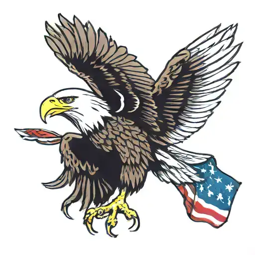 Bald Eagle Holding A Fish With The Eagle Wings American Flag