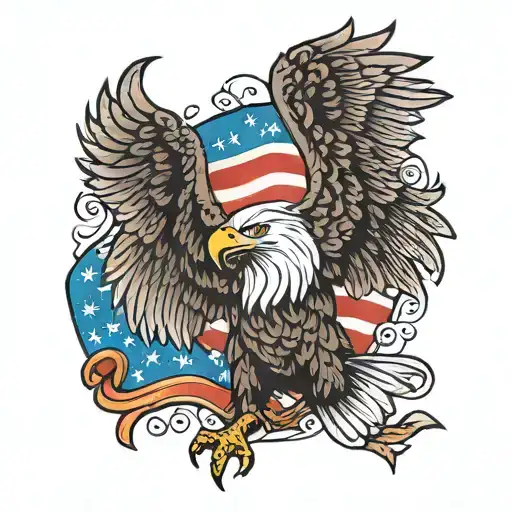 Bald Eagle With The Wings American Flag Color Holding A Fish In Its Claws