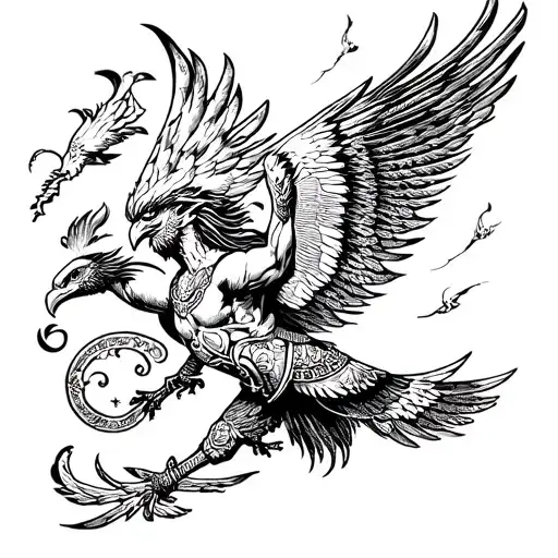 Warrior And Pheonix Flying