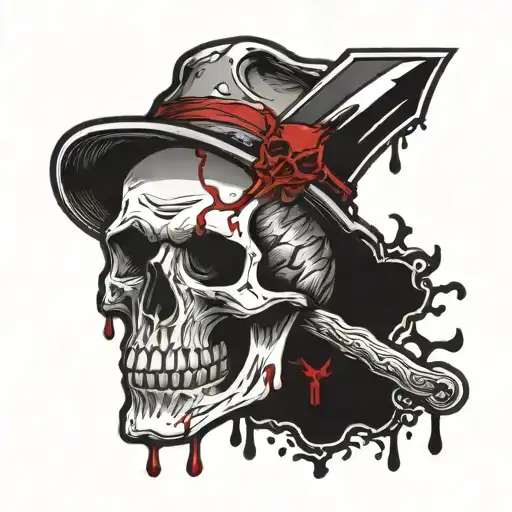 Hatchet In Skull With Blood Dripping