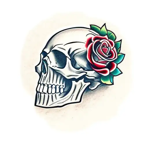 Skull With Rose Full Color