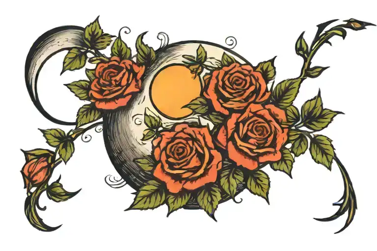 Moon Surrounded By Roses Surrounding