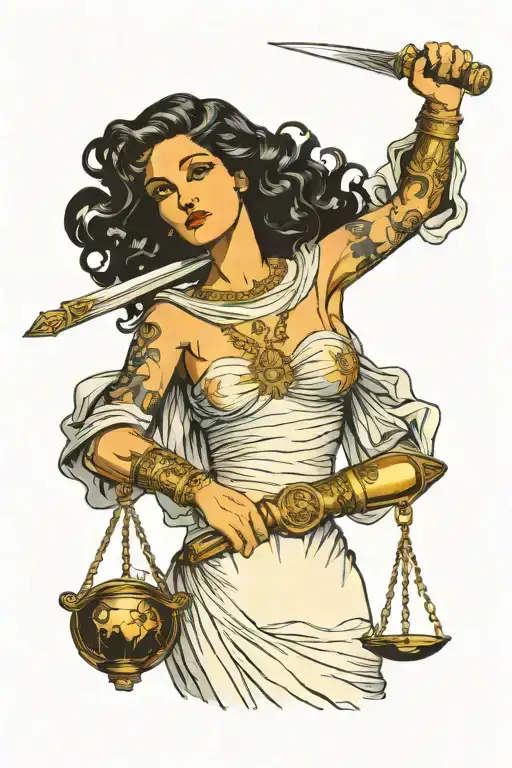 Themis And The Sword Of Libra In Her Hands And Holds