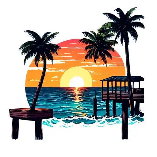 Ocean And Pier Looking On Sunset