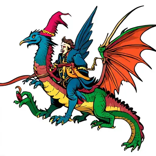 Cartoon Style Spider Wizard Riding A Pidgeon Dragon