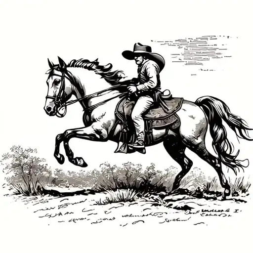 Cowboy Riding A Horse In Traditional Style