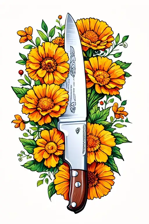 Chef Knife With Mexican Marigolds