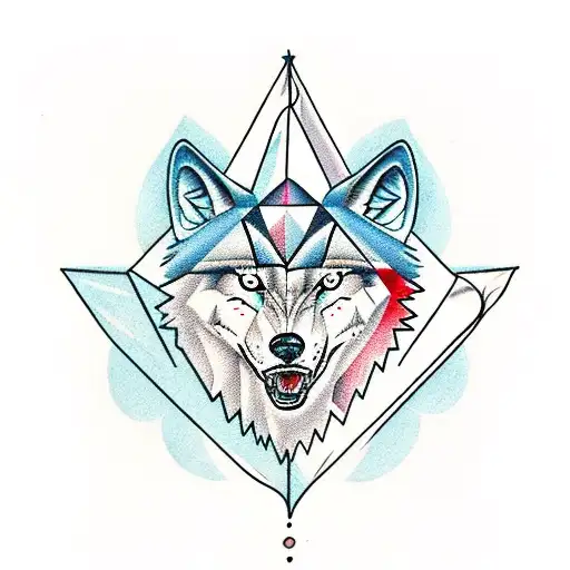 Tecnological Wolf With Blue Eyes And Triangles