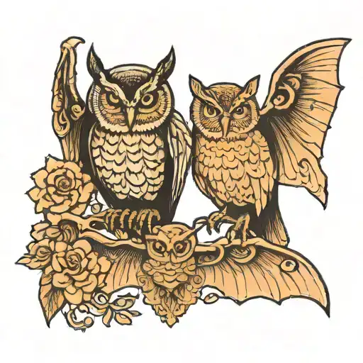 A Bat And A Owl With Their Wingspan Spread