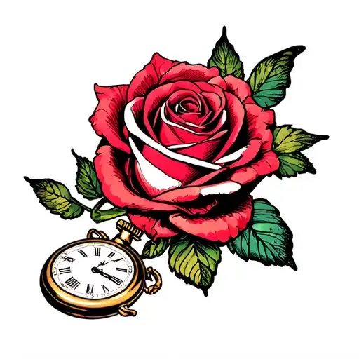 Rose And Butter Fly Pocket Watch