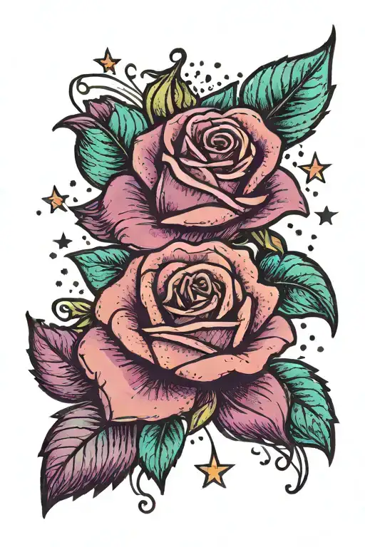 Purple Rose With Teal And Stars