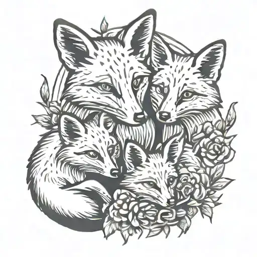 A Whimsical Design Of A Mama Fox Caring For Her Young Foxes