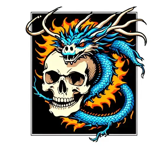 A Blue Dragon On A Skull