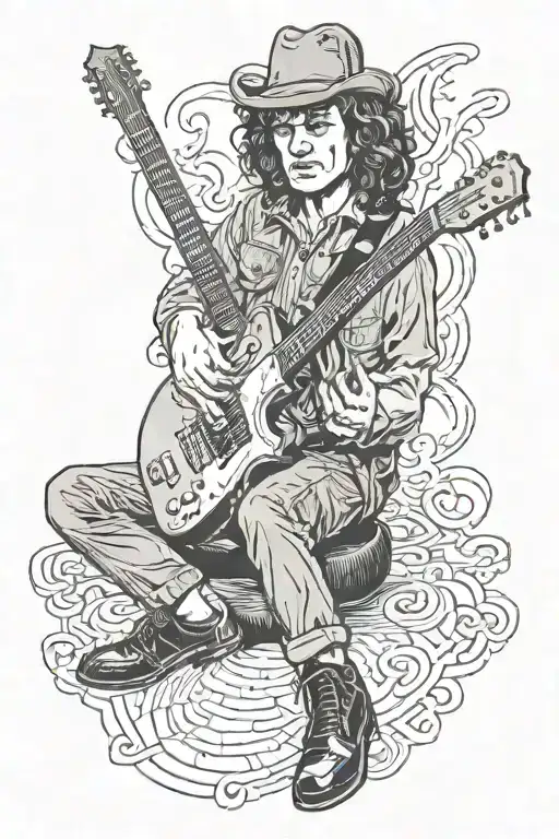 Angus Young Playing Guitar Sitting On The Floor