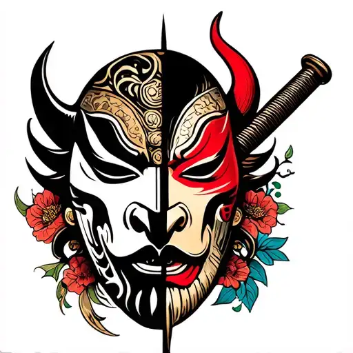 Katana And Half Oni Mask