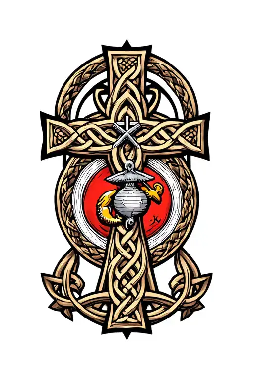 Celtic Cross With Marine Corps Emblem In The Middle