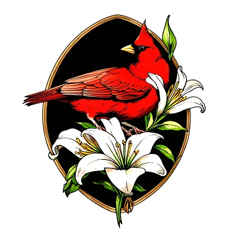 Cardinal Bird With Madonna Lily